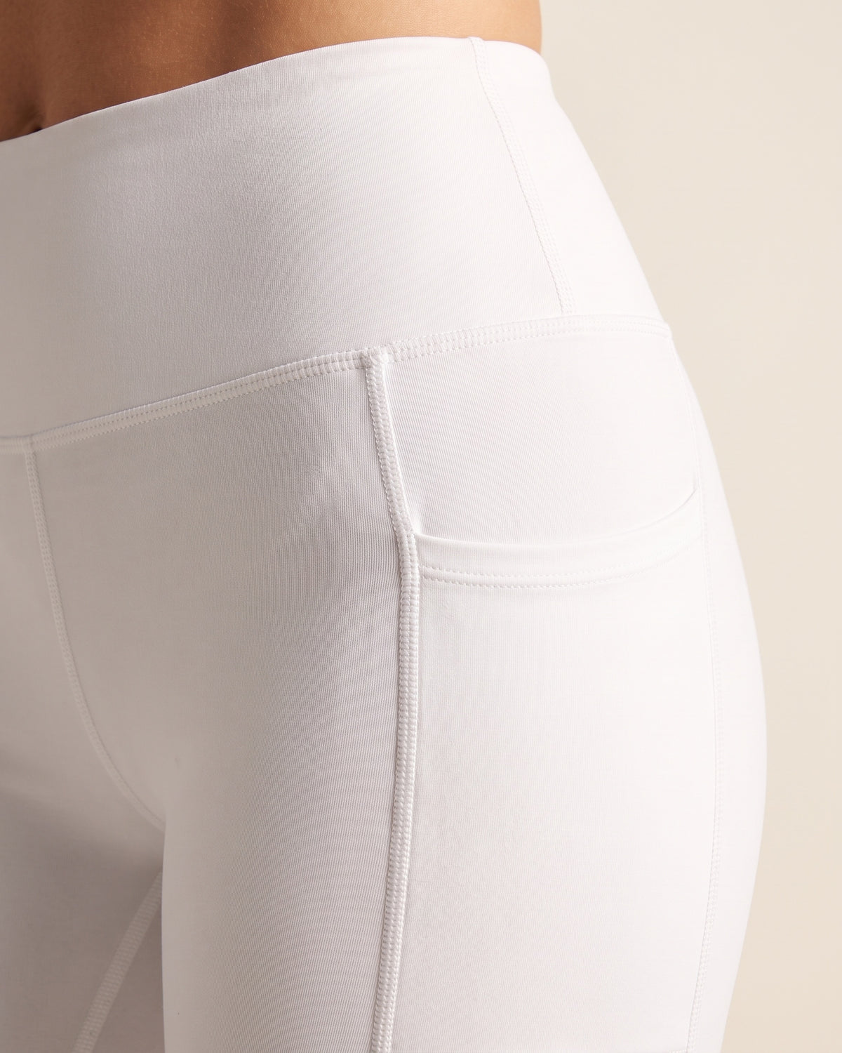 Pocket Biker Shorts - White - Hip Fabric Close-Up