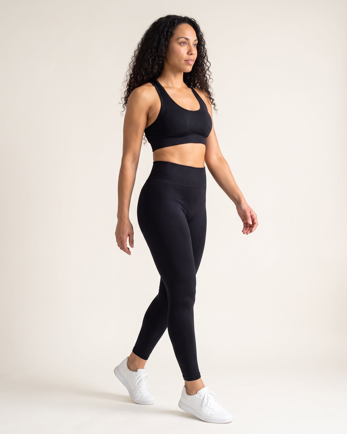 Racerback Leggings Set - Black - Three-Quarter Front