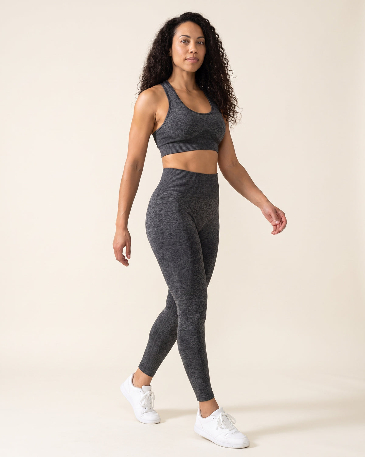 Racerback Leggings Set - Dark Grey - Three-Quarter Front
