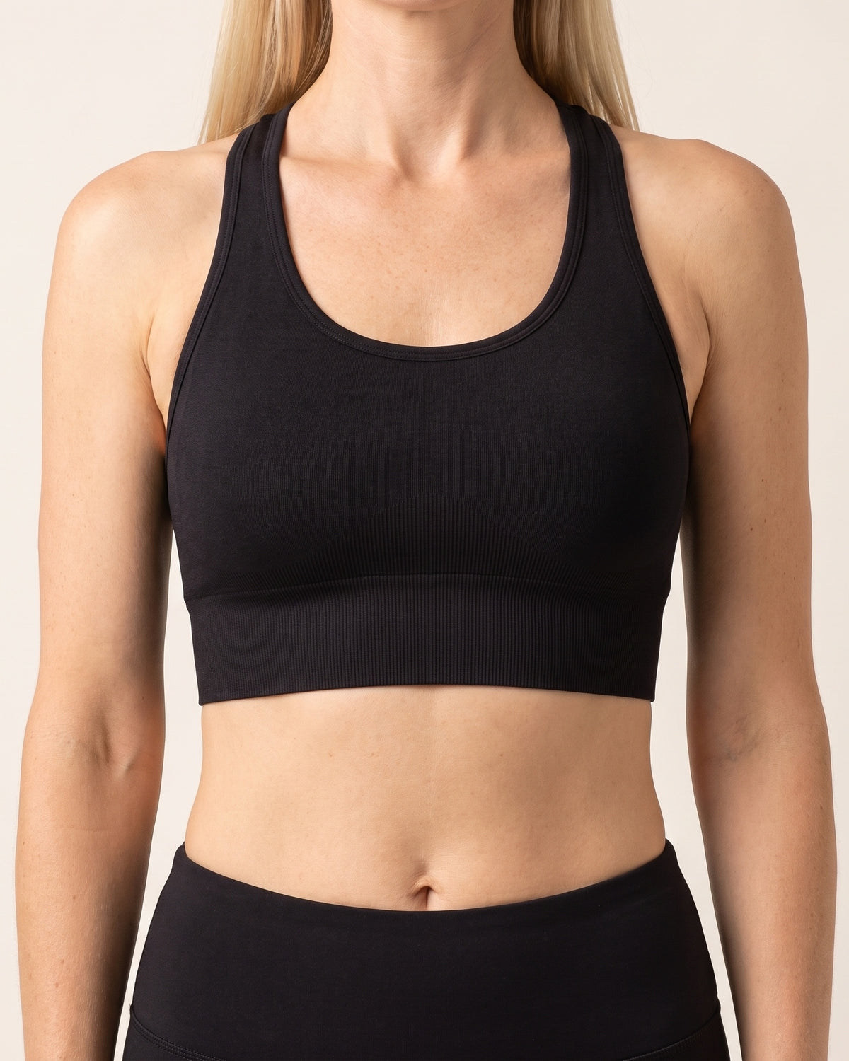 Racerback Sports Bra - Black - Front Torso