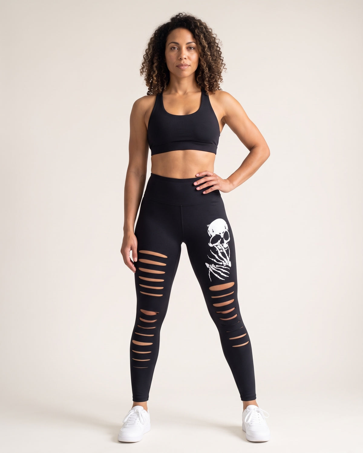 Ripped Skull Leggings - Black - Front