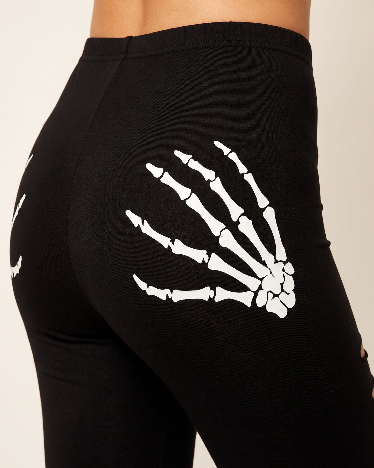 Ripped Skull Leggings - Black - Glute Close-Up