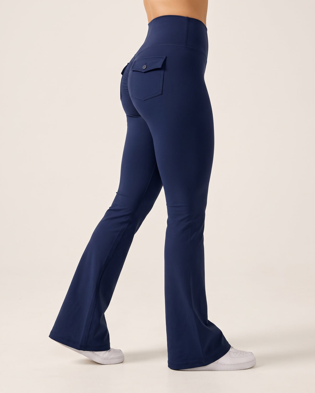 Scrunch Flare Leggings - Blue - Side Profile