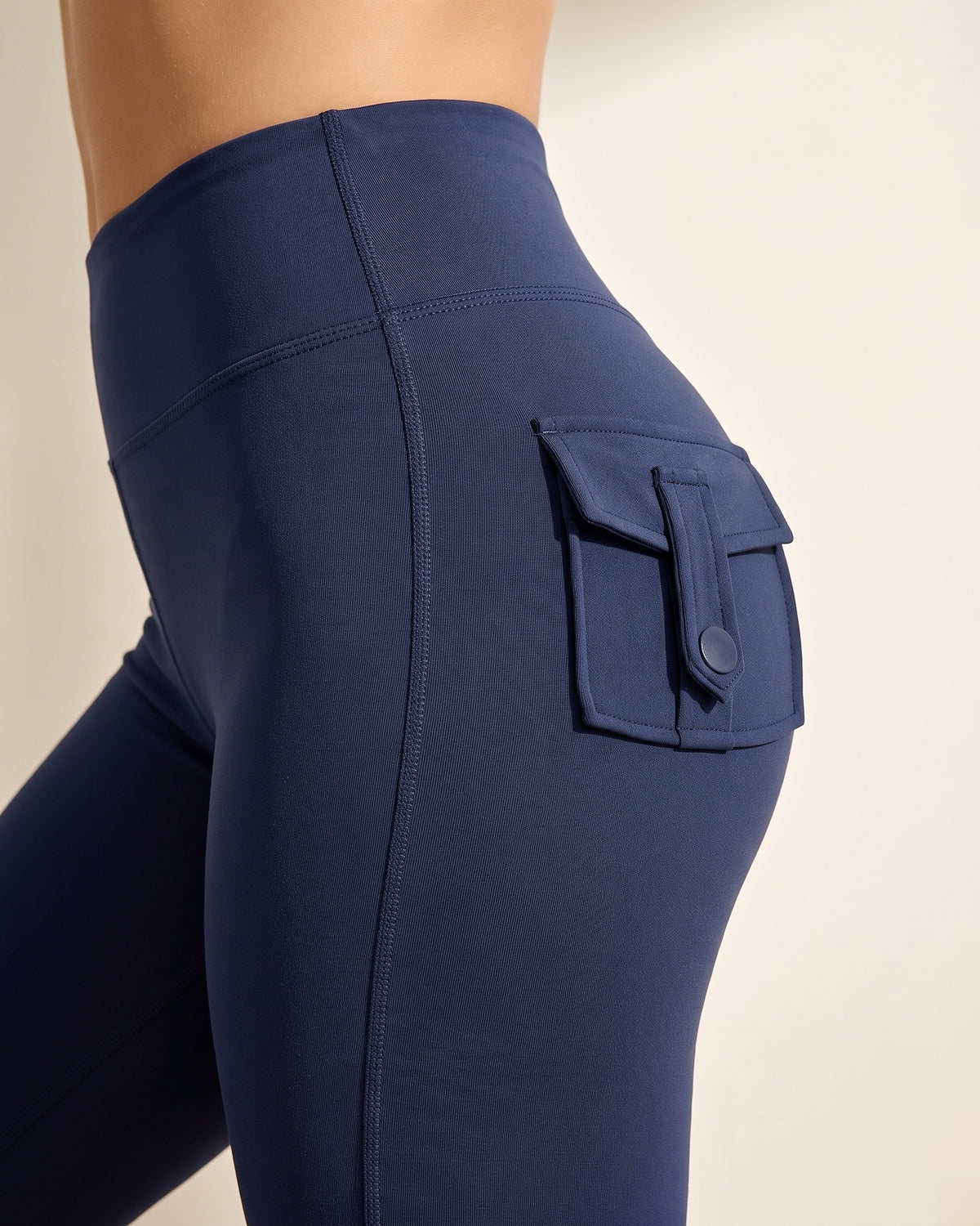 Scrunch Flare Leggings - Blue - Hip Fabric Close-Up