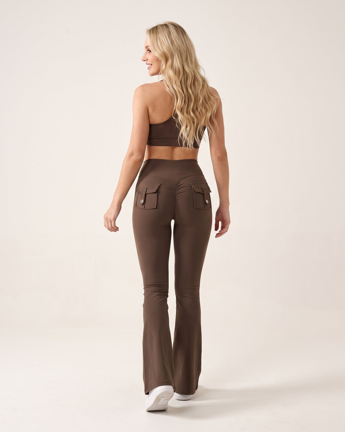 Scrunch Flare Leggings - Brown - Back