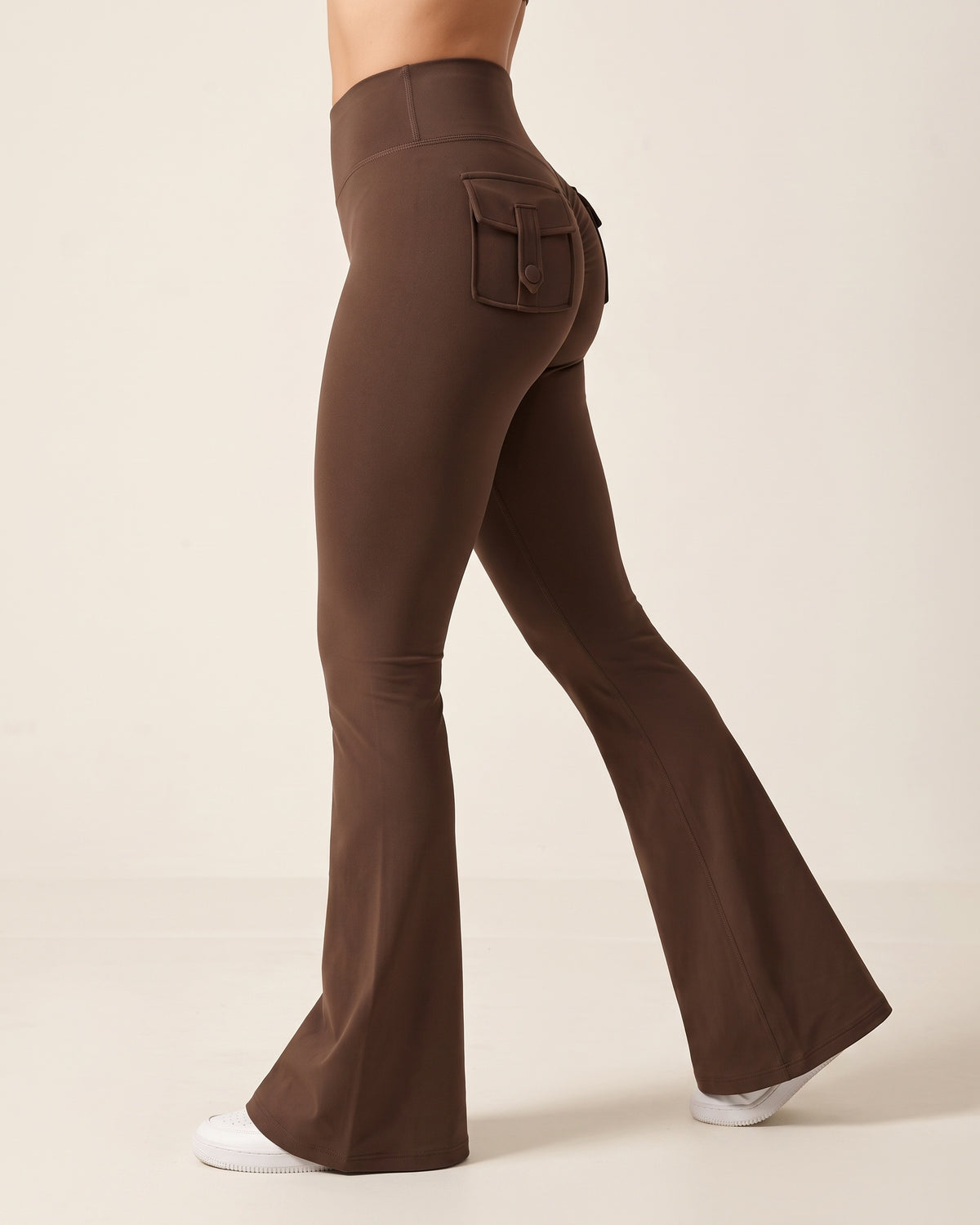 Scrunch Flare Leggings - Brown - Side Profile