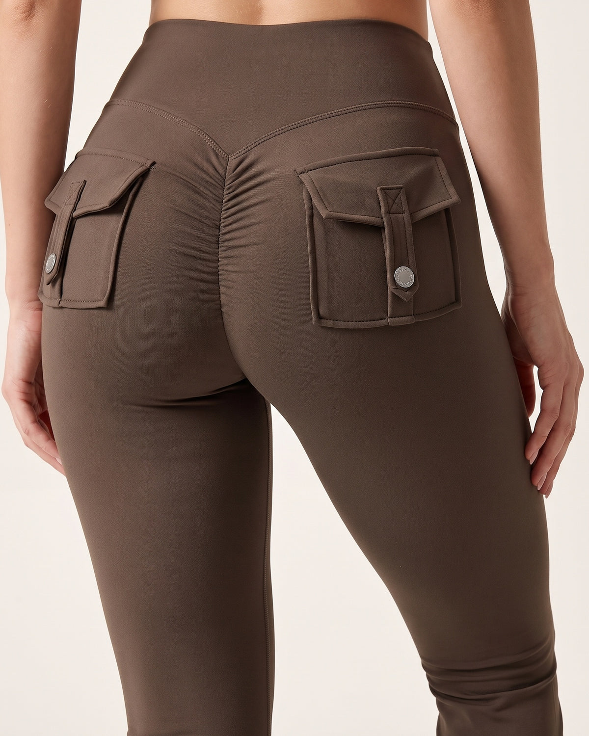 Scrunch Flare Leggings - Brown - Glute Close-Up
