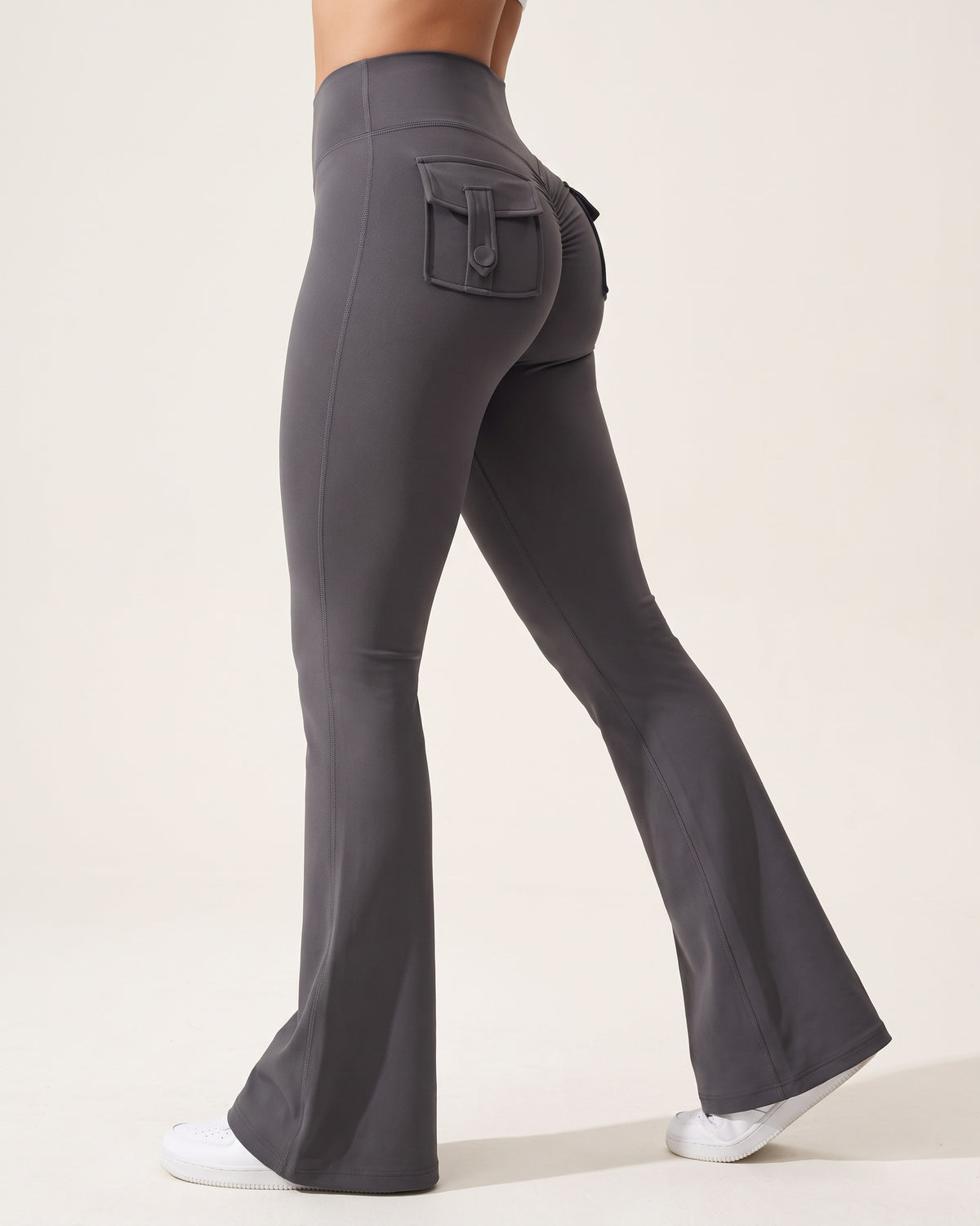 Scrunch Flare Leggings - Dark Gray - Side Profile