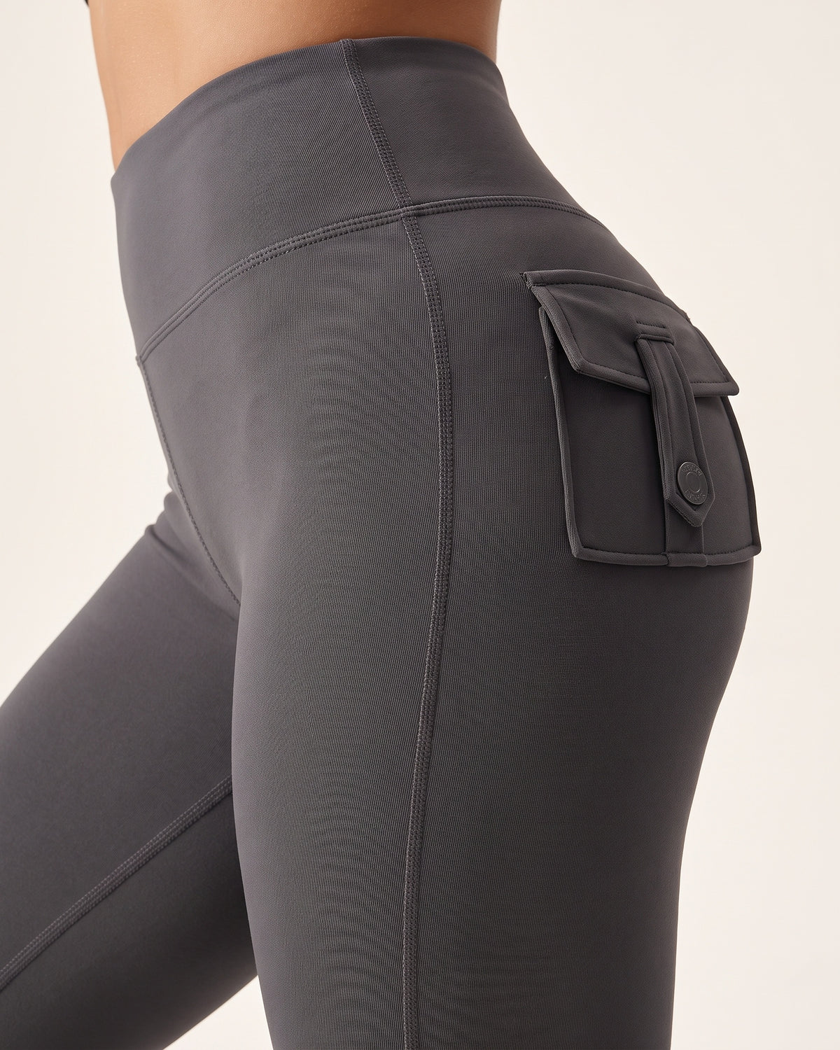 Scrunch Flare Leggings - Dark Gray - Hip Fabric Close-Up