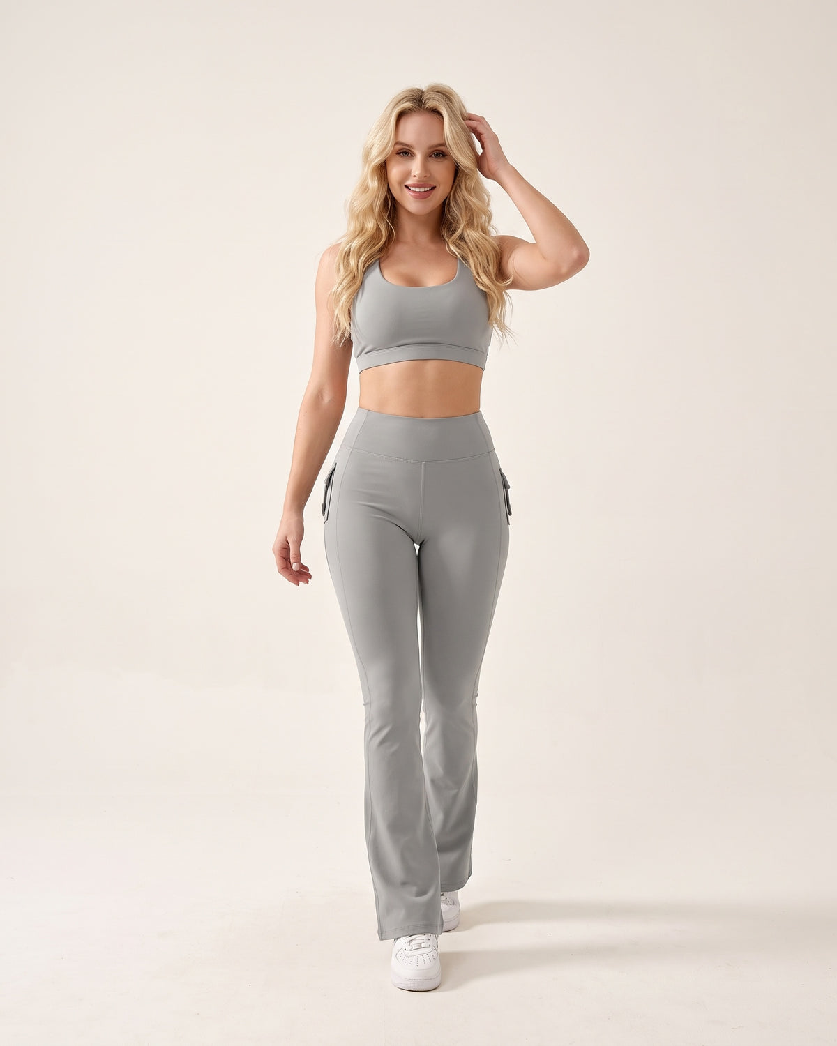 Scrunch Flare Leggings - Light Gray - Front