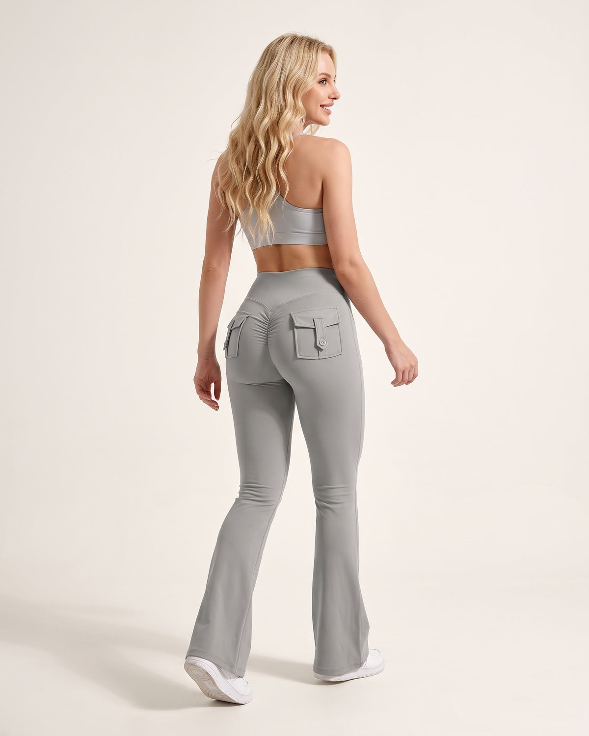 Scrunch Flare Leggings - Light Gray - Back