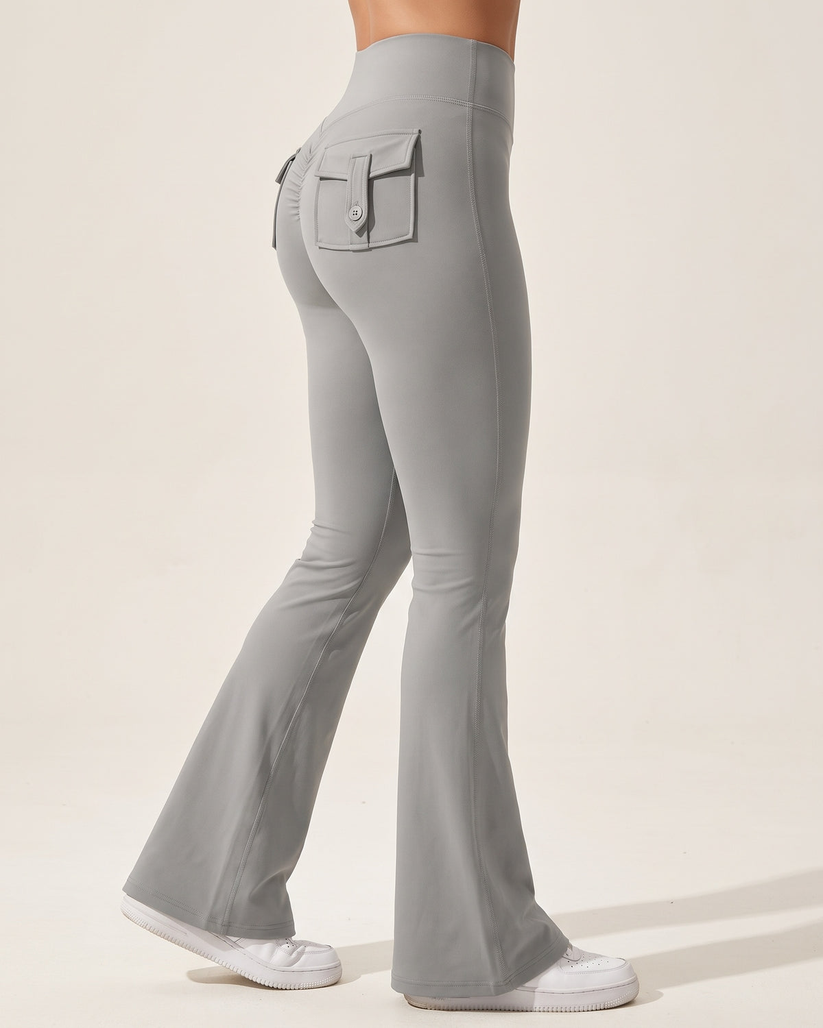 Scrunch Flare Leggings - Light Gray - Side Profile