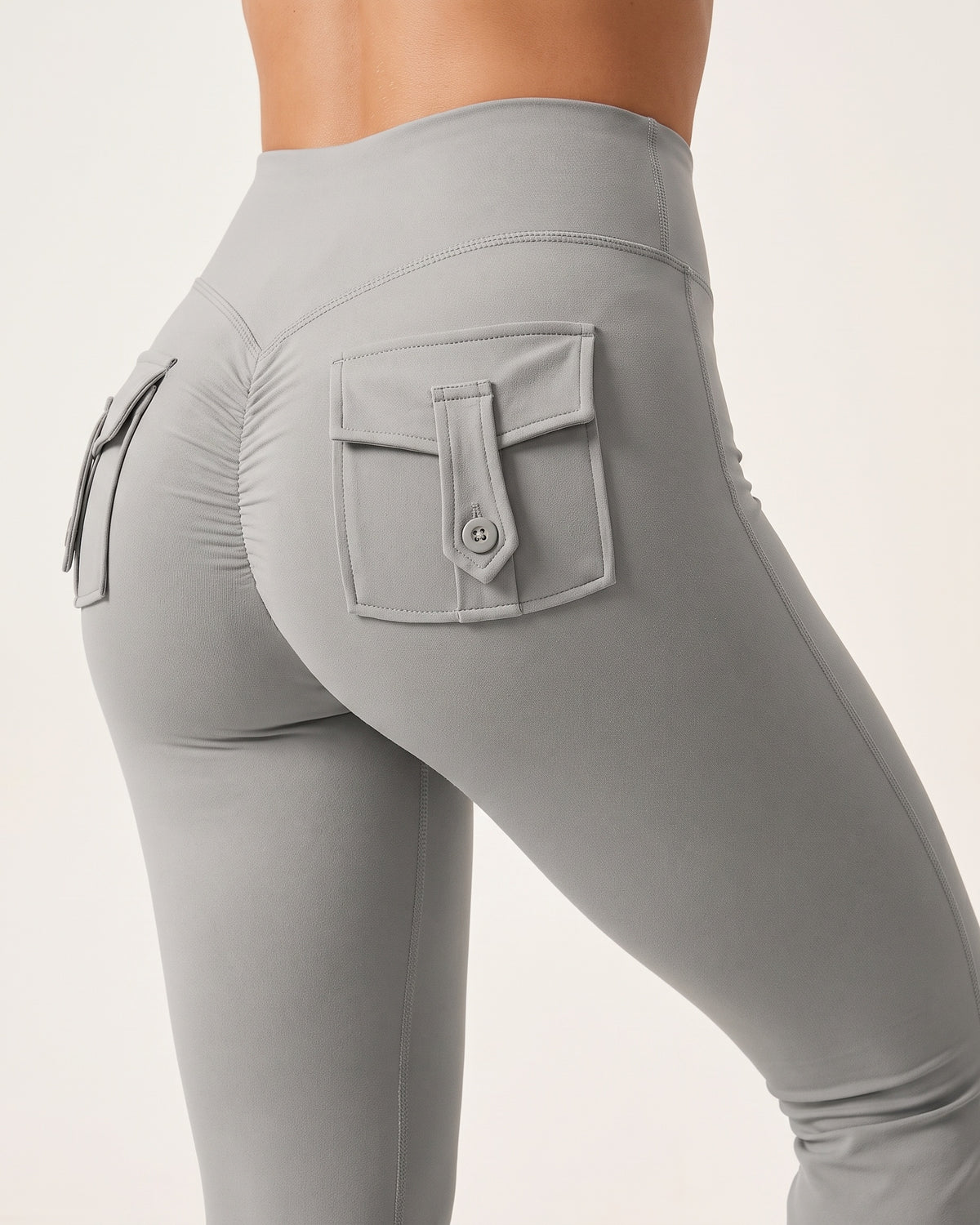 Scrunch Flare Leggings - Light Gray - Glute Close-Up