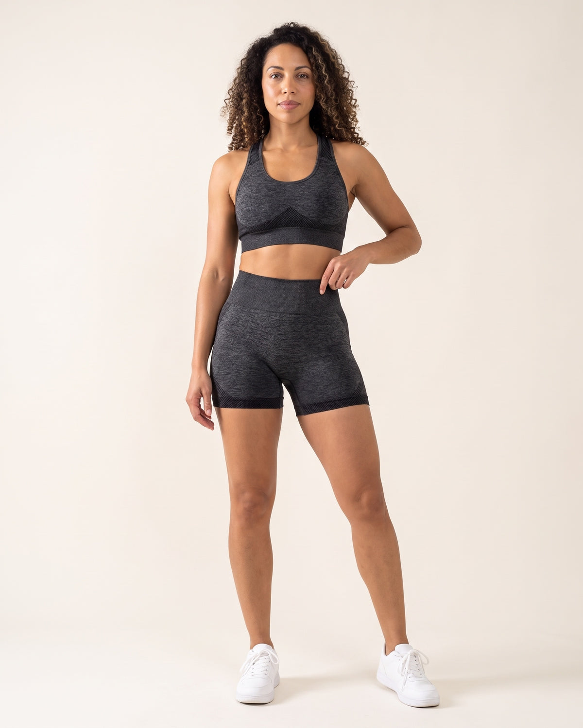 Seamless Bra & Shorts Set - Charcoal - Front