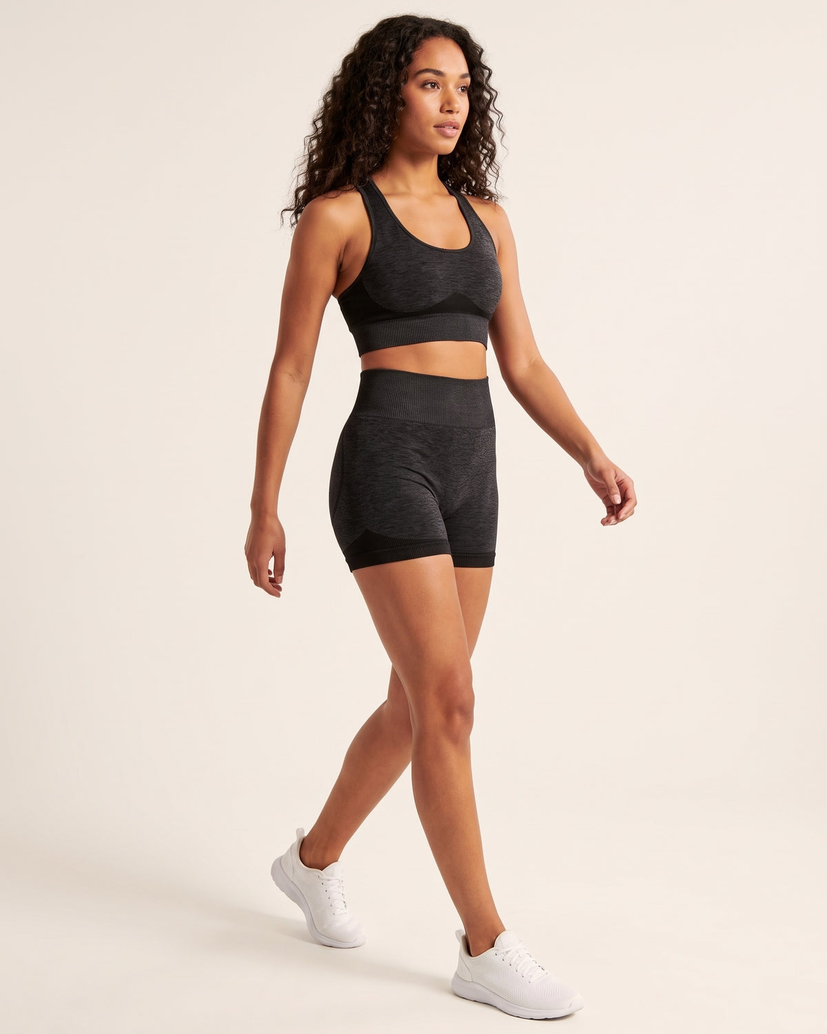 Seamless Bra & Shorts Set - Charcoal - Three-Quarter Front