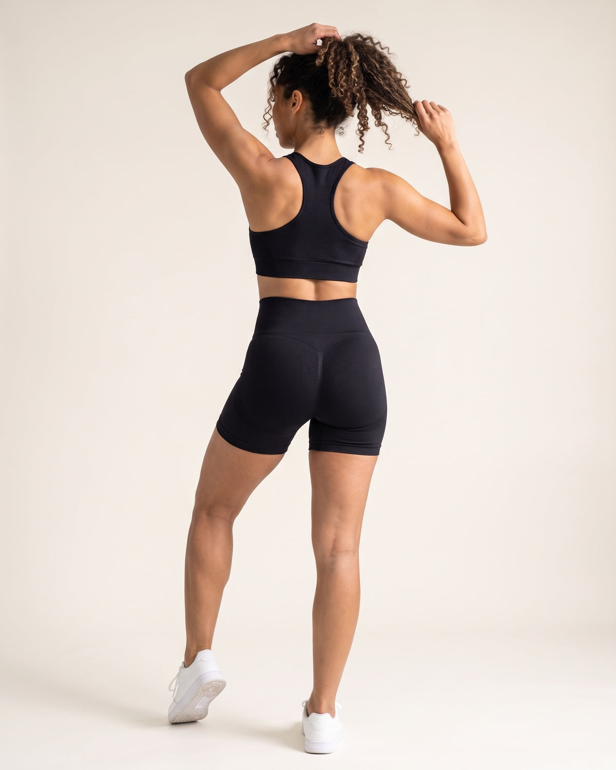 Seamless Bra & Shorts Set - Black - Back