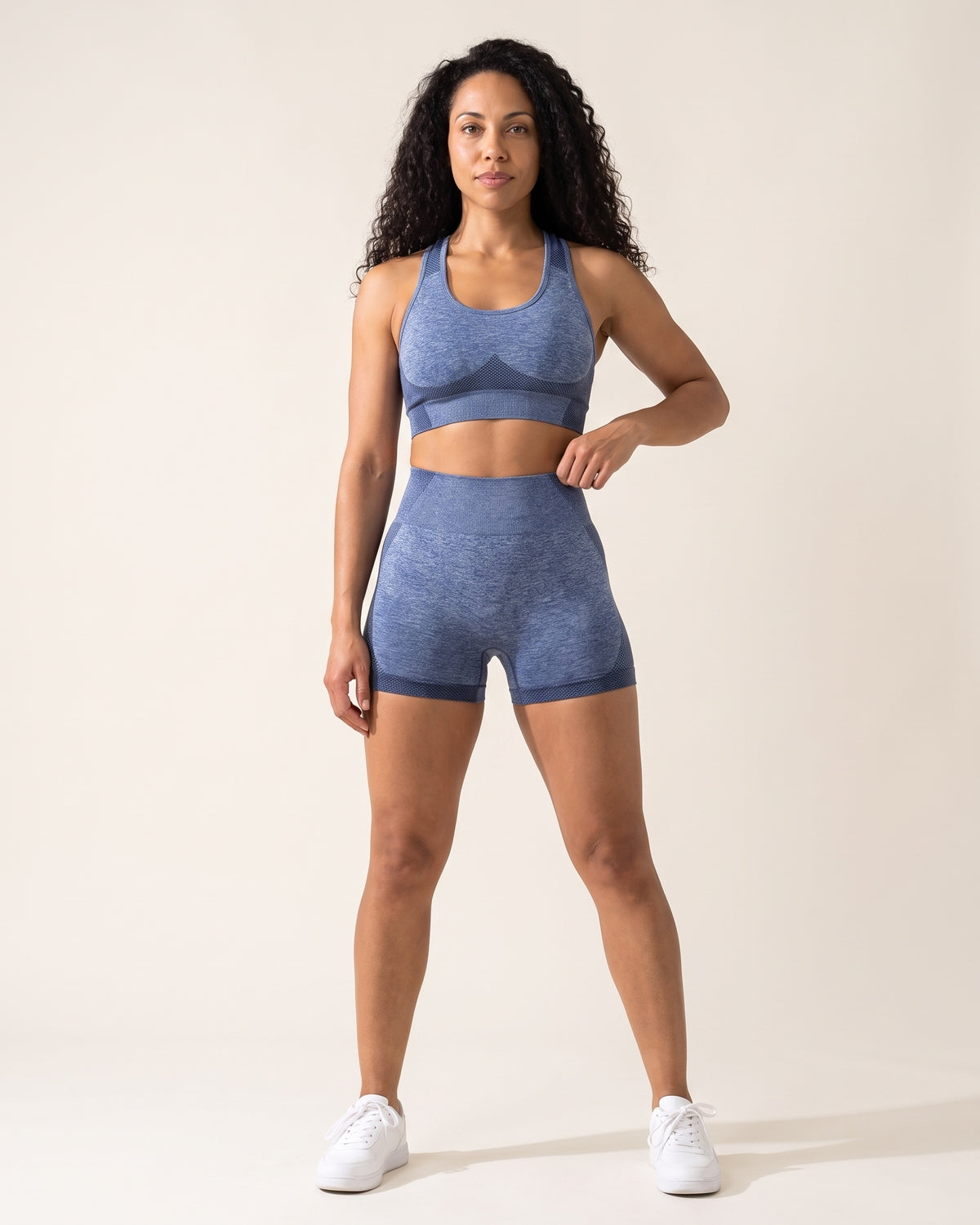 Seamless Bra & Shorts Set - Blue - Front
