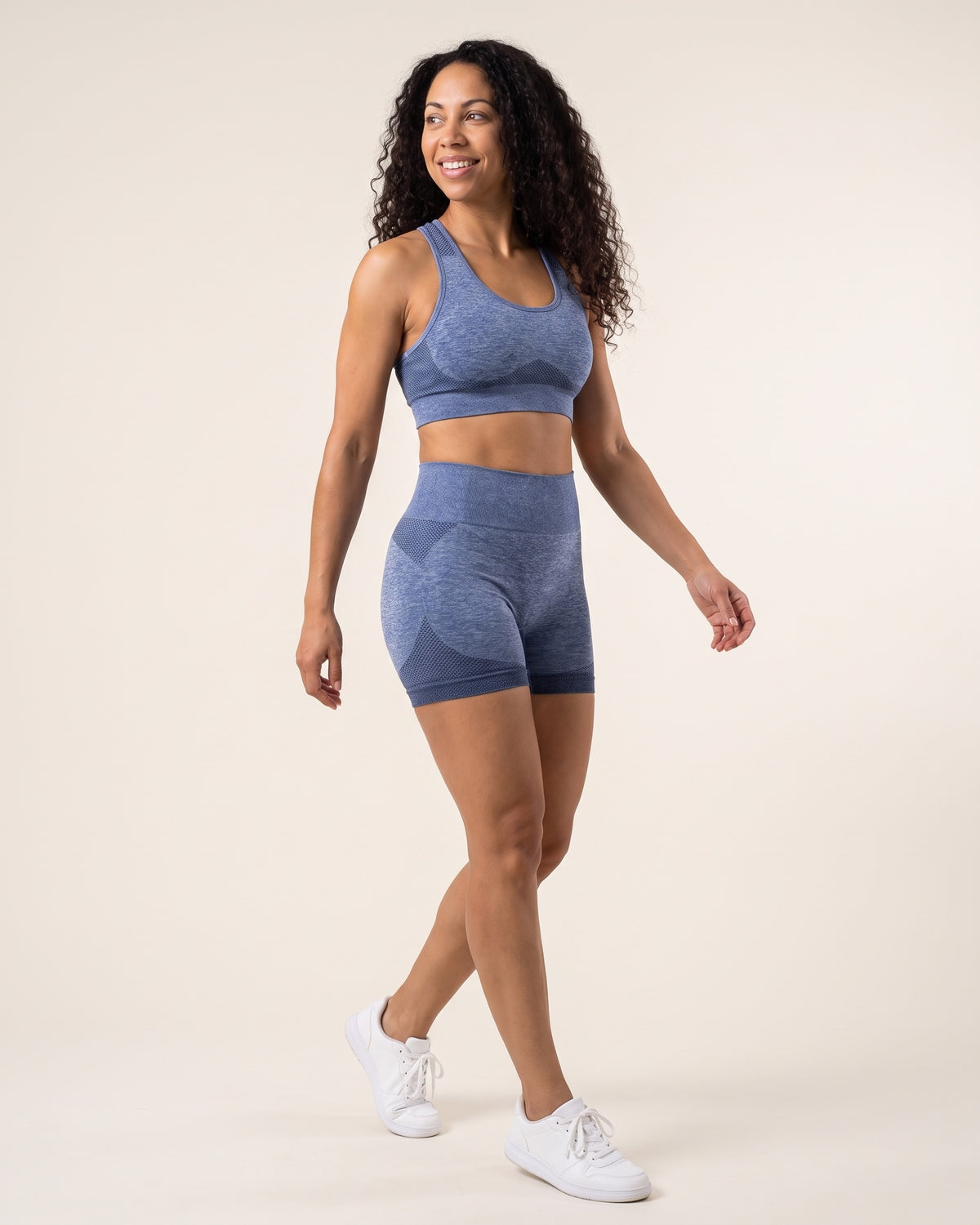 Seamless Bra & Shorts Set - Blue - Three-Quarter Front