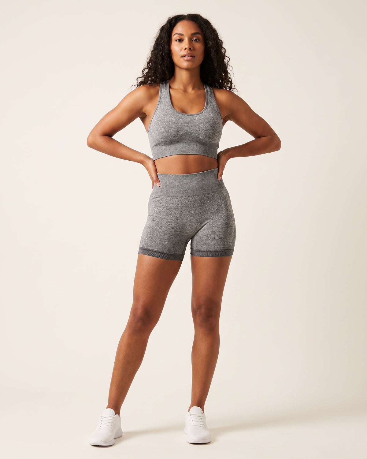 Seamless Bra & Shorts Set - Heather Grey - Front