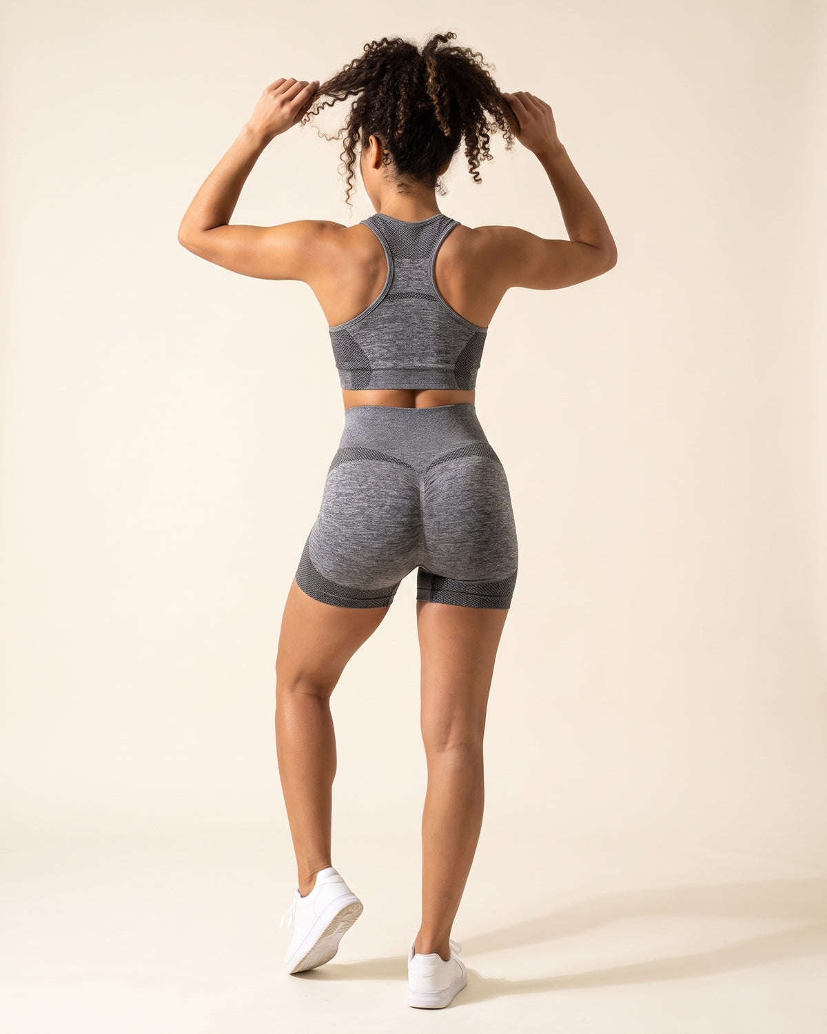 Seamless Bra & Shorts Set - Heather Grey - Back