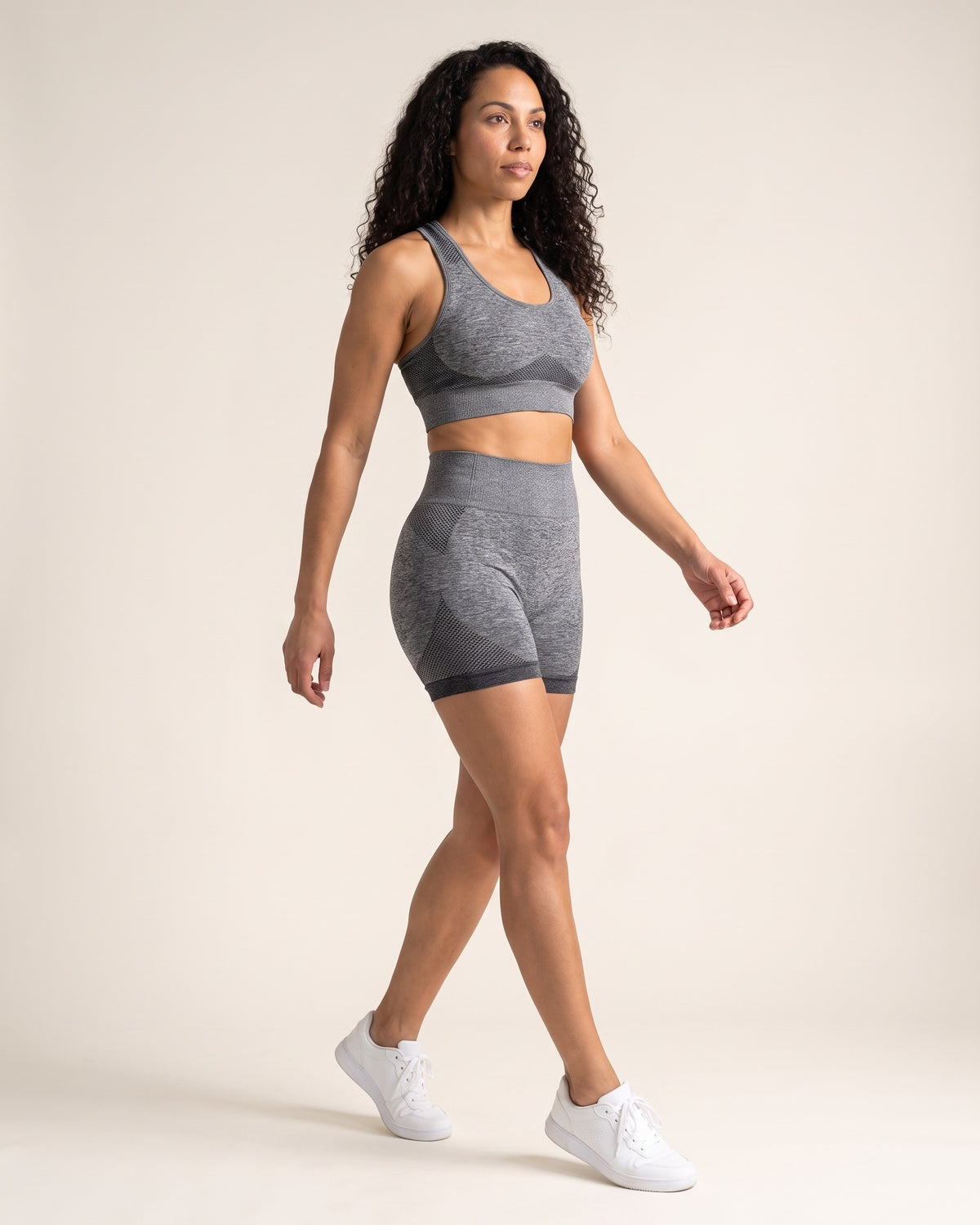 Seamless Bra & Shorts Set - Heather Grey - Three-Quarter Front
