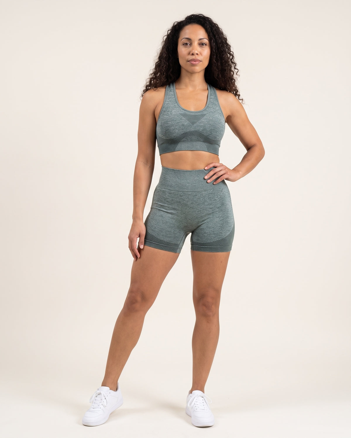 Seamless Bra & Shorts Set - Green - Front