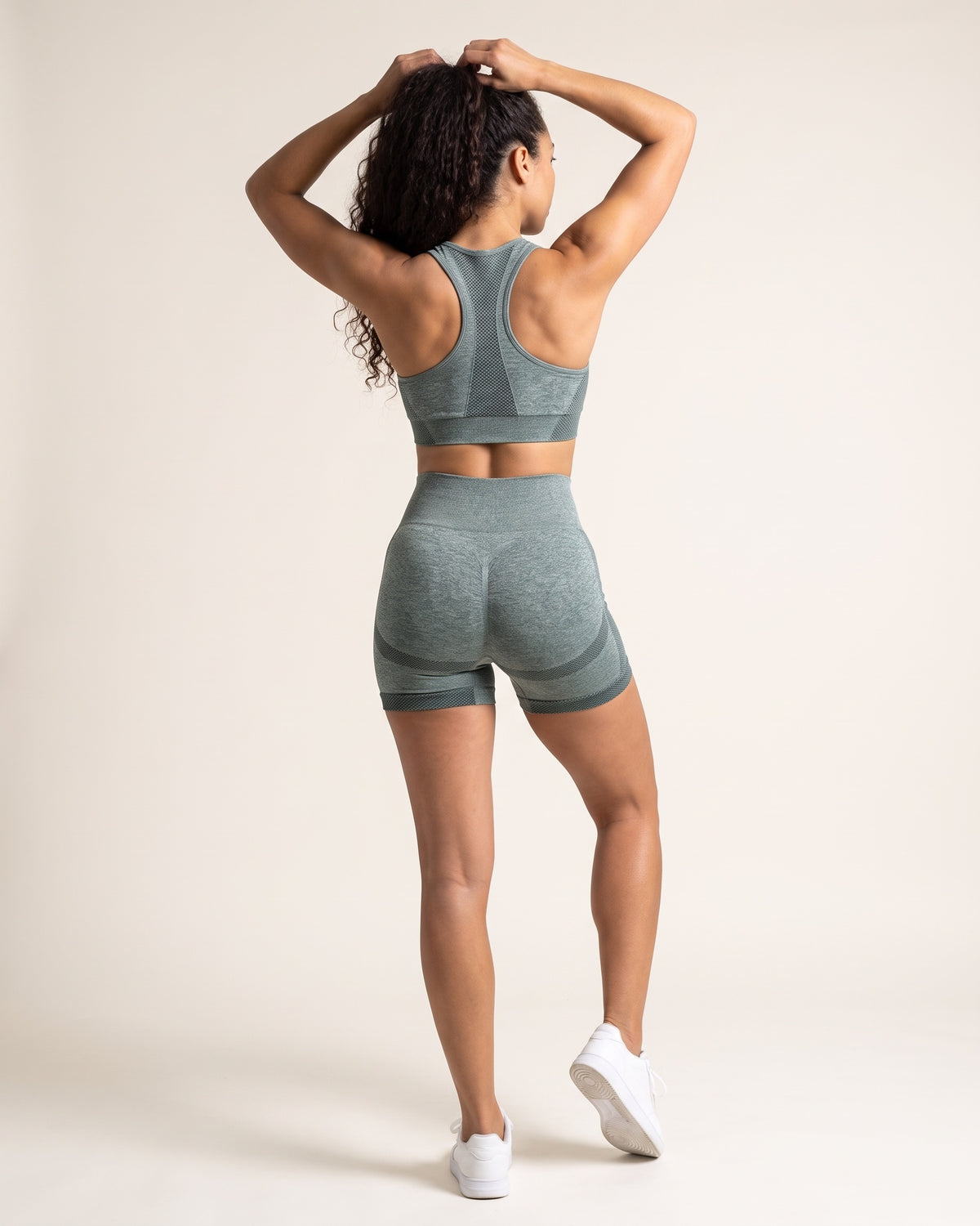 Seamless Bra & Shorts Set - Green - Back