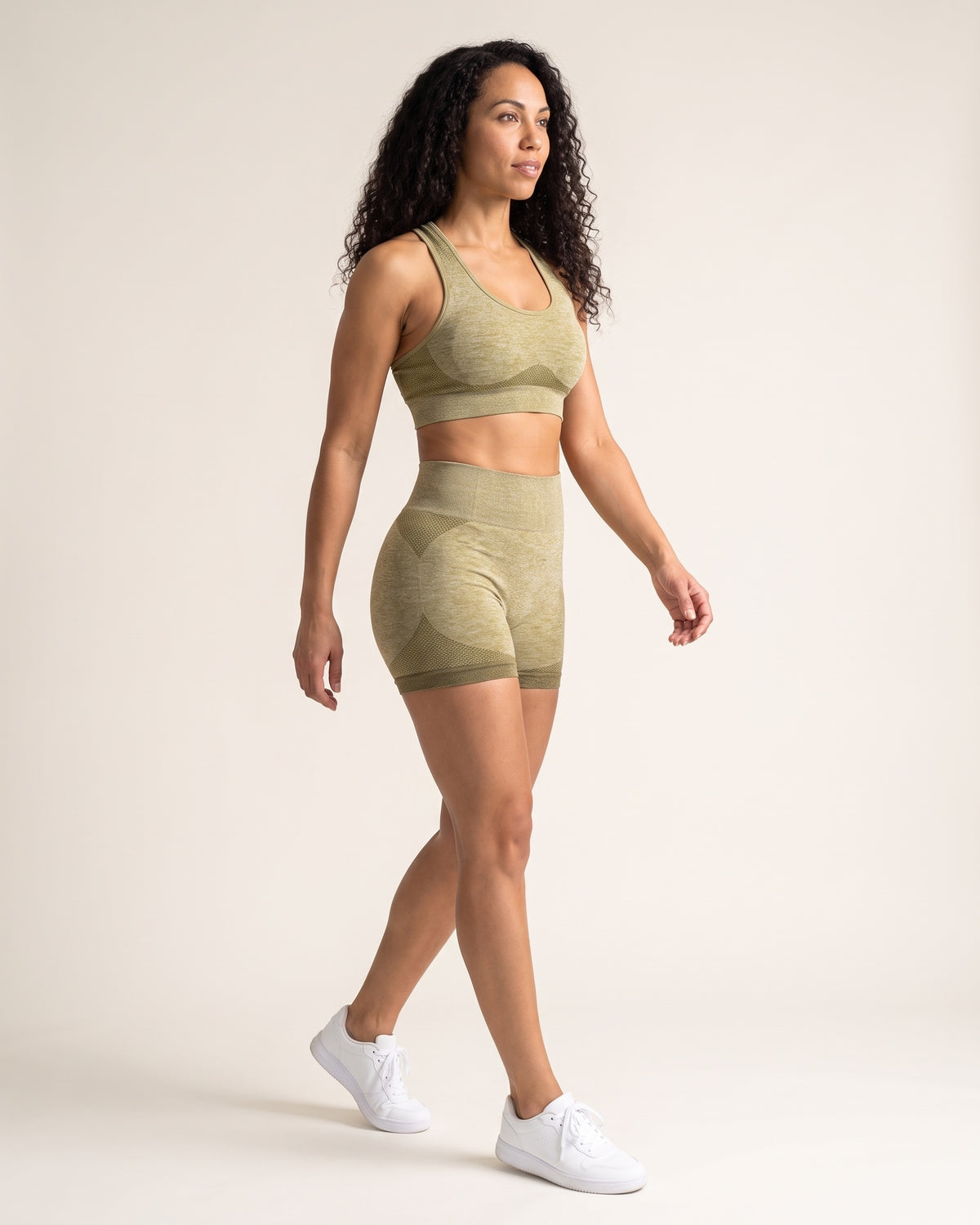 Seamless Bra & Shorts Set - Ochre - Three-Quarter Front