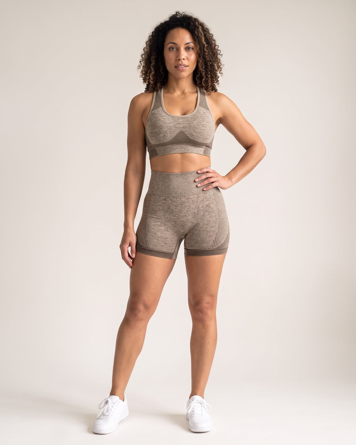 Seamless Bra & Shorts Set - Khaki - Front