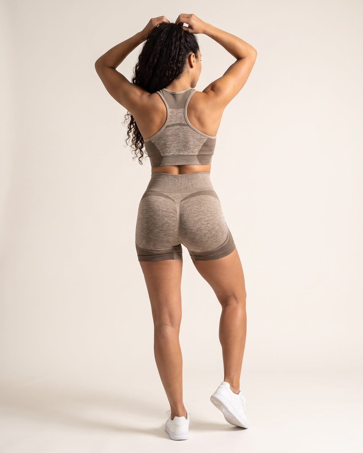 Seamless Bra & Shorts Set - Khaki - Back