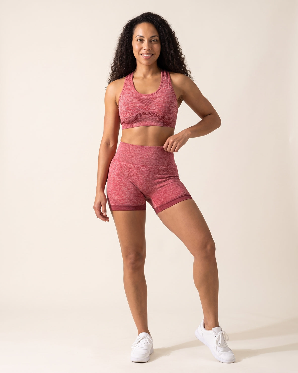Seamless Bra & Shorts Set - Watermelon Red - Front