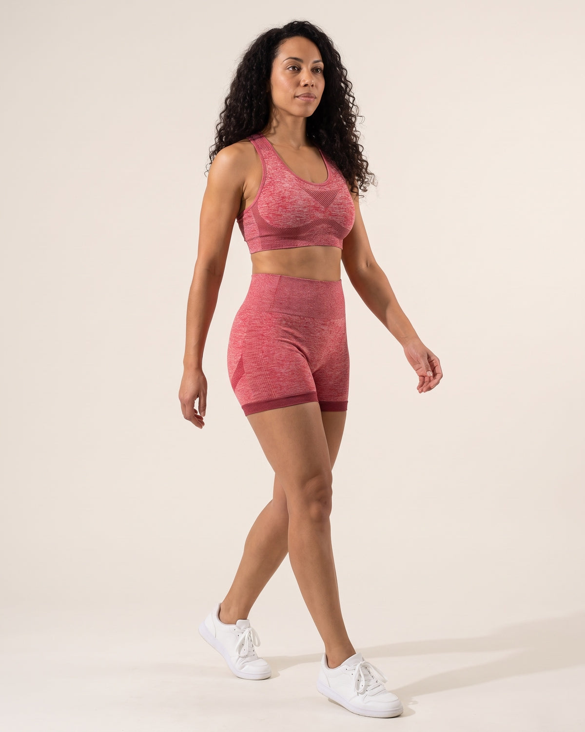 Seamless Bra & Shorts Set - Watermelon Red - Three-Quarter Front