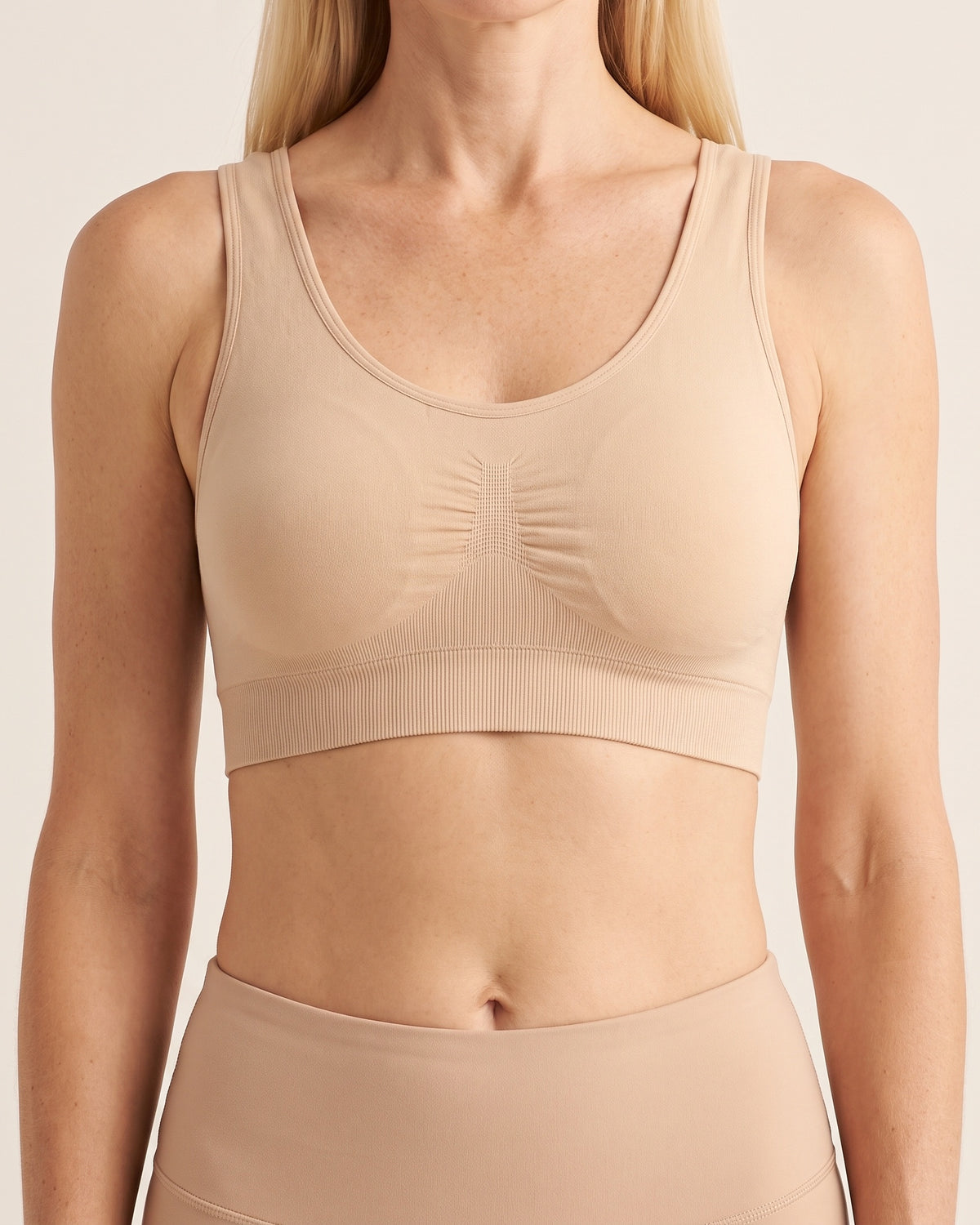 Seamless Yoga Bra - Flesh Colored - Front Torso