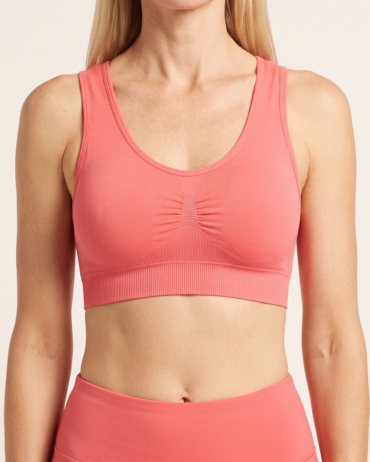 Seamless Yoga Bra - Watermelon Red - Front Torso