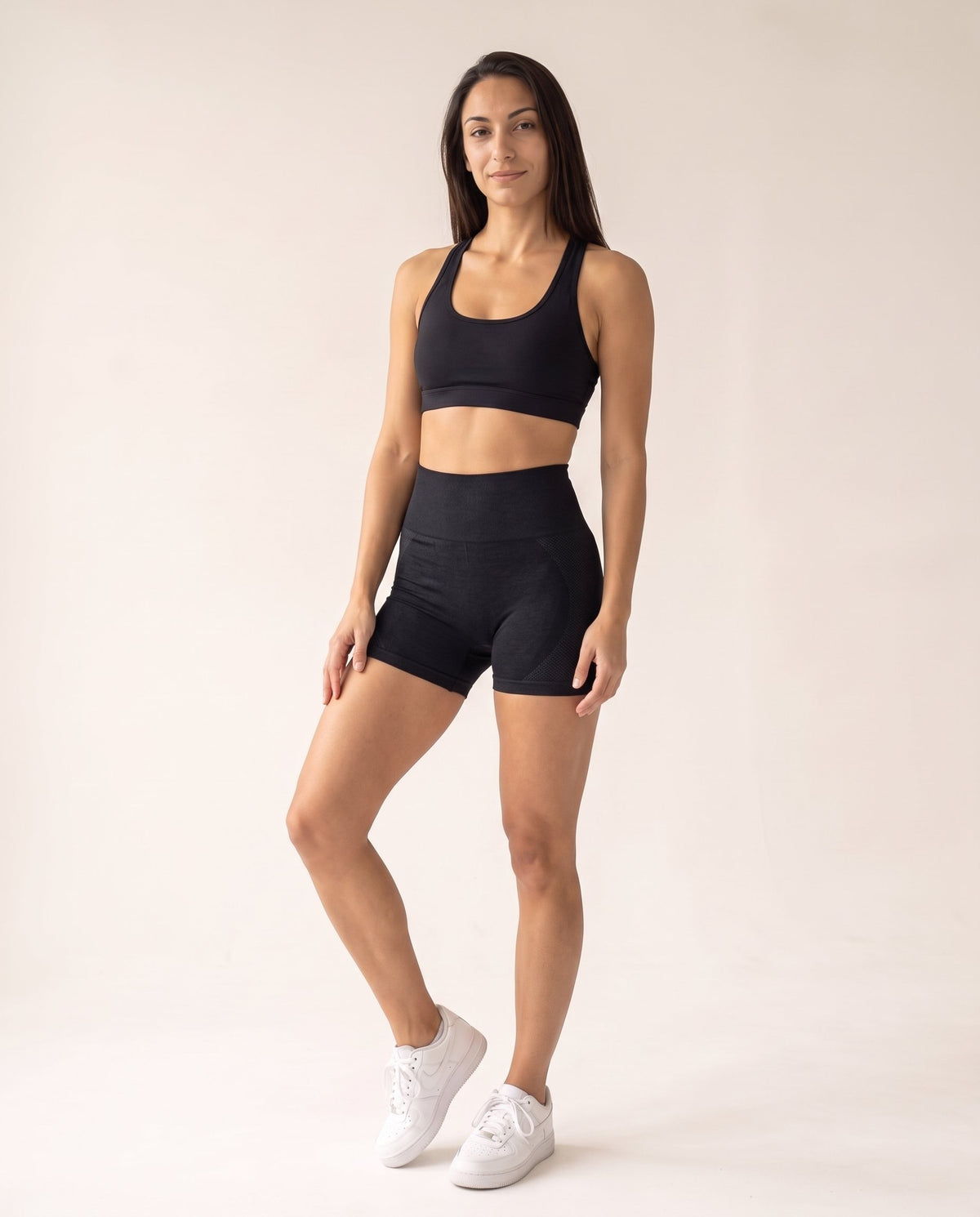 Seamless Yoga Shorts - Black - Front
