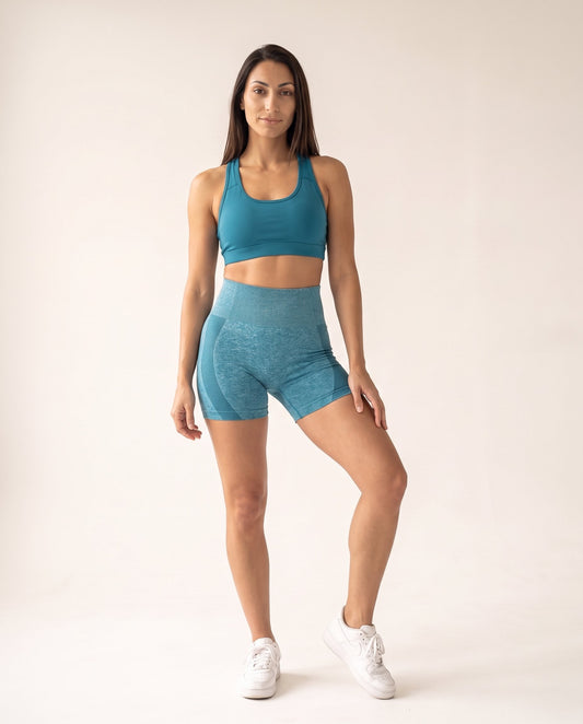 Seamless Yoga Shorts - Blue - Front