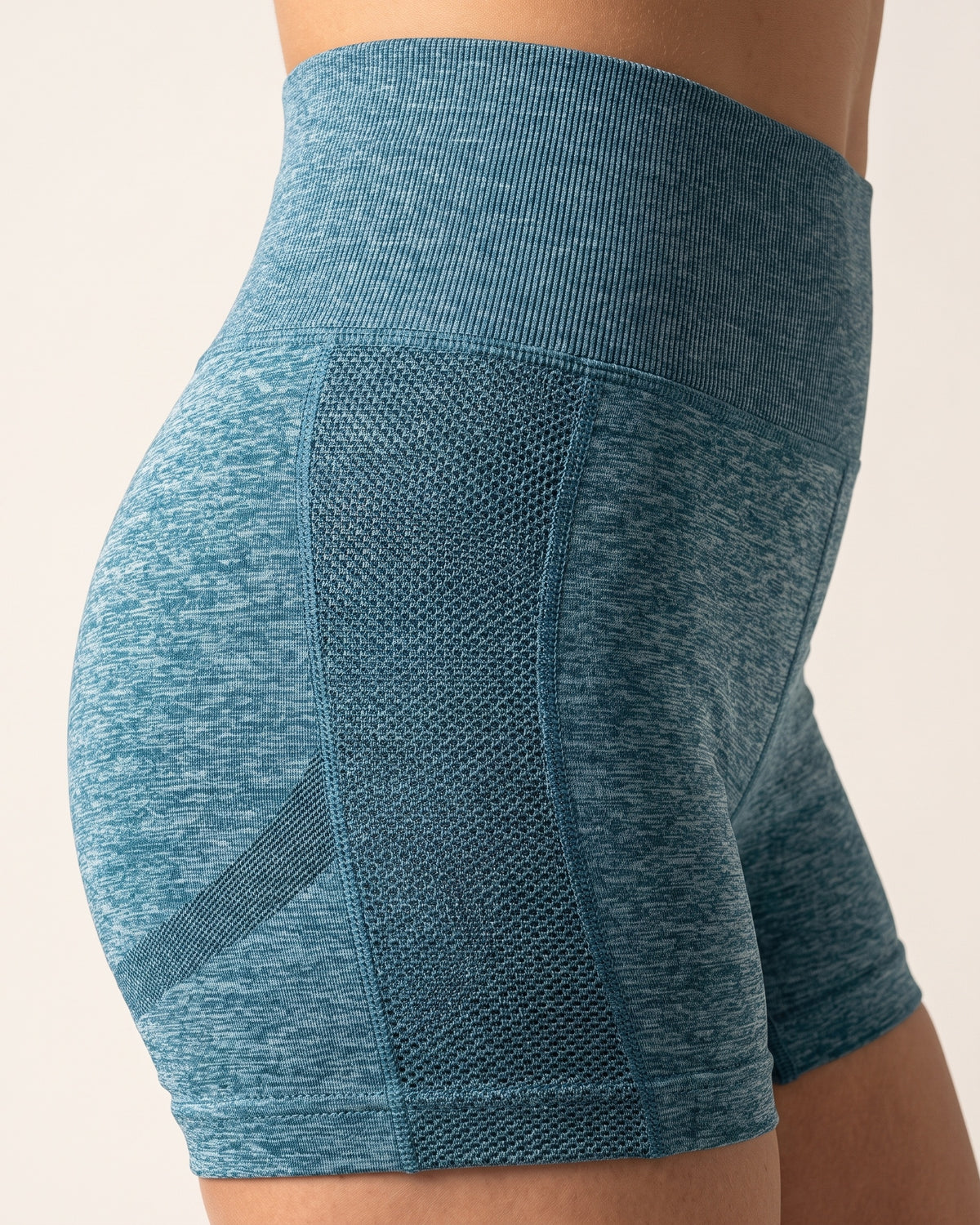 Seamless Yoga Shorts - Blue - Hip Fabric Close-Up