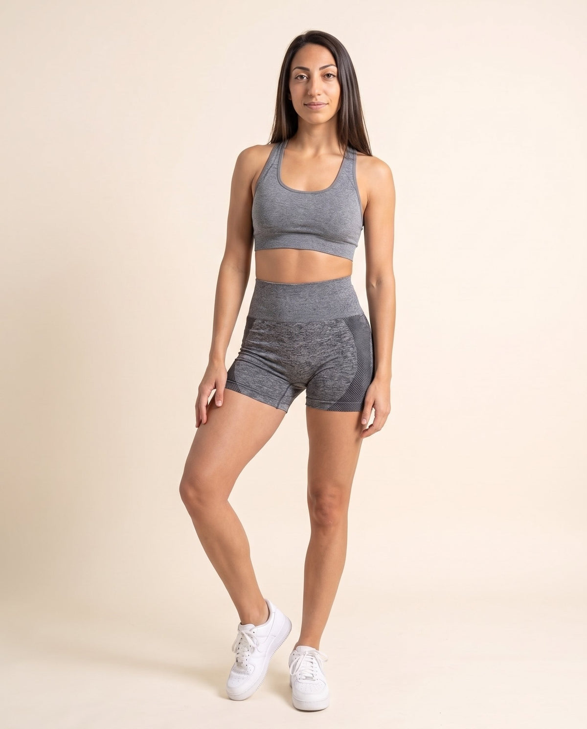 Seamless Yoga Shorts - Grey - Front