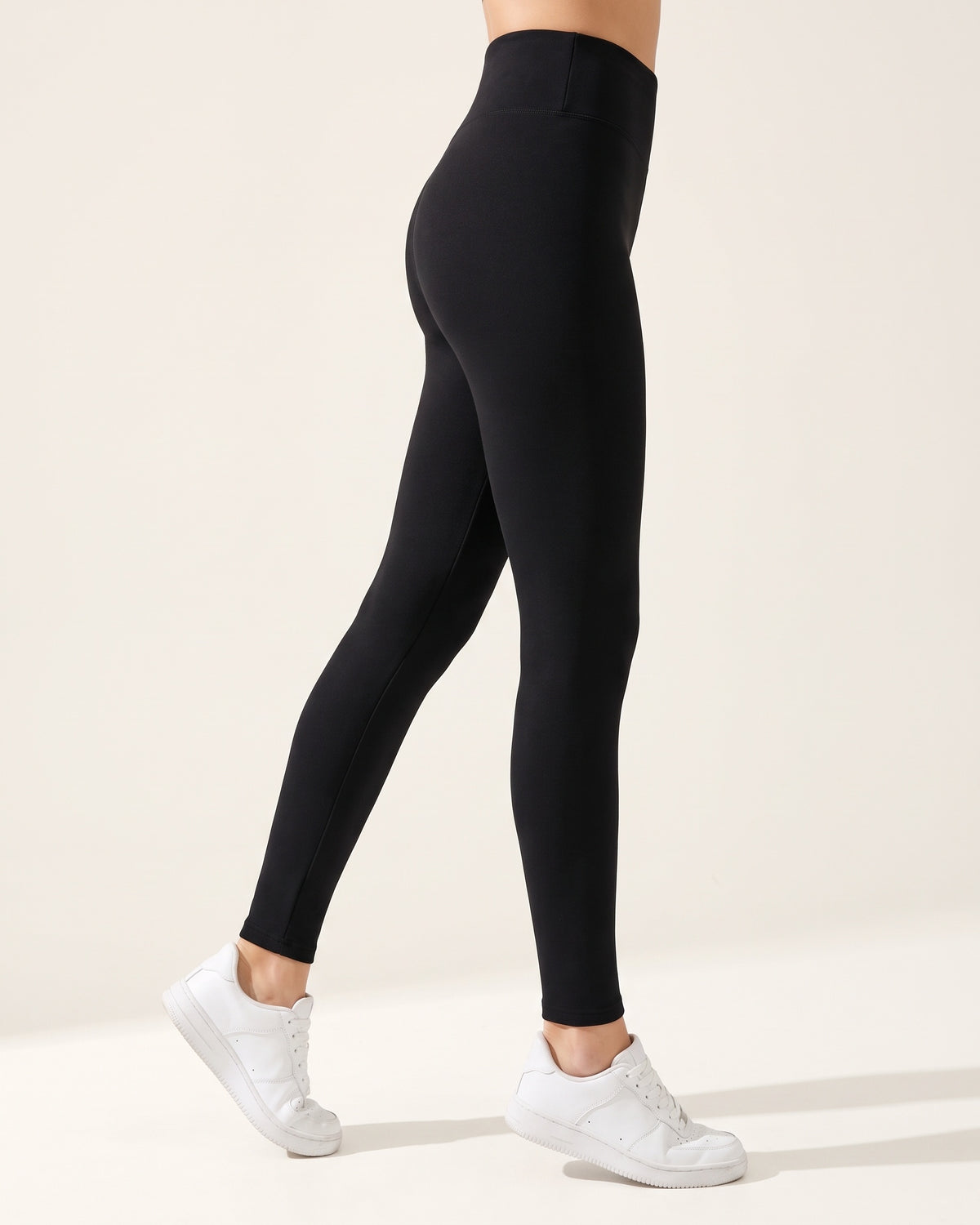 Shark Leggings - Black Fleece-Lined - Side Profile
