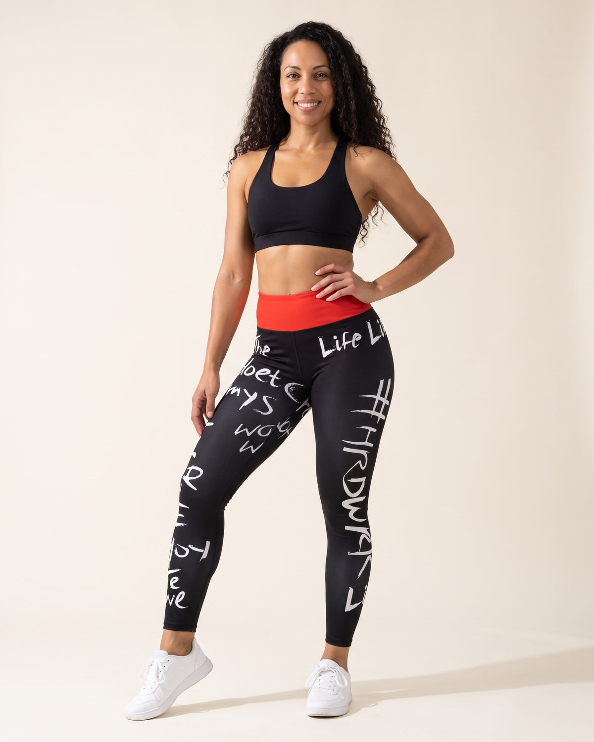 Slogan Cropped Leggings - Black - Front