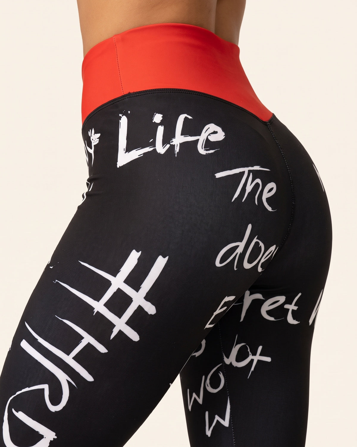 Slogan Cropped Leggings - Black - Glute Close-Up