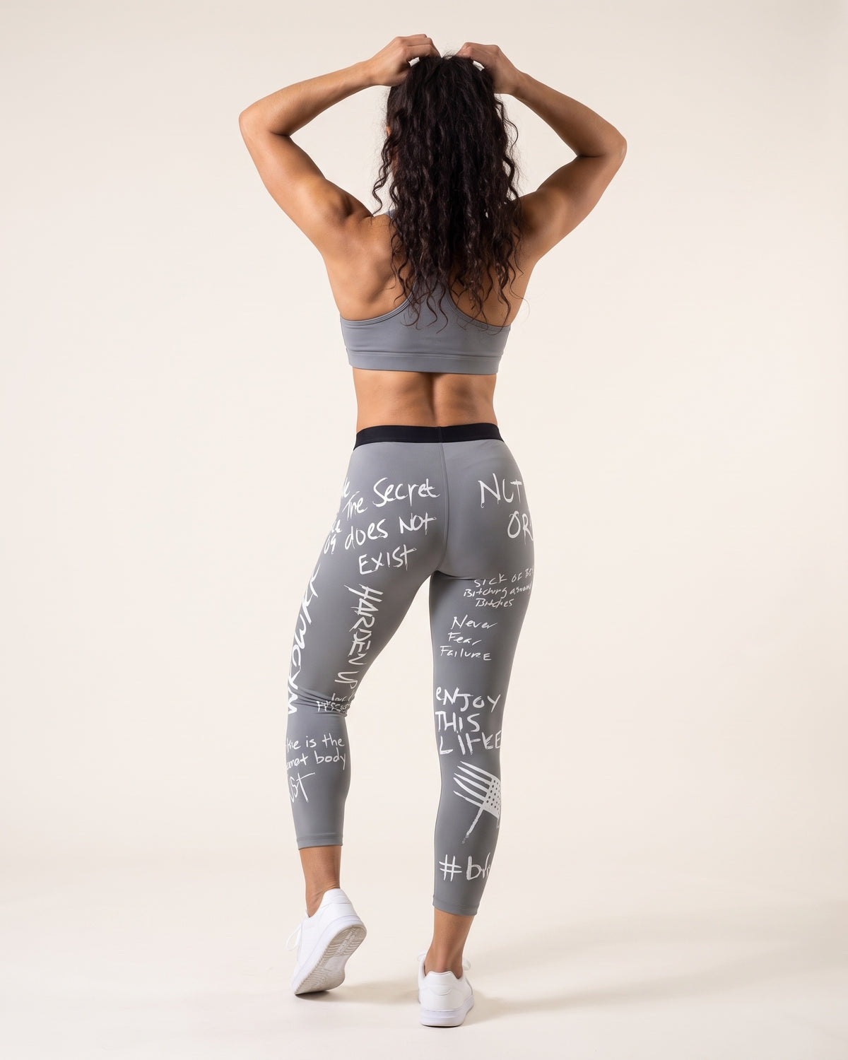 Slogan Cropped Leggings - Grey - Back