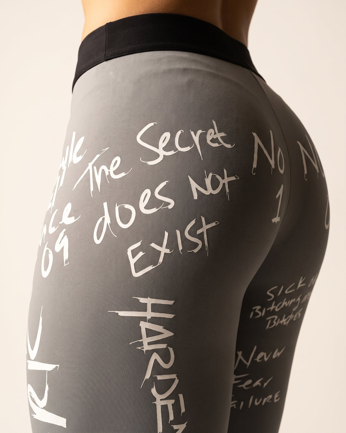 Slogan Cropped Leggings - Grey - Hip Fabric Close-Up