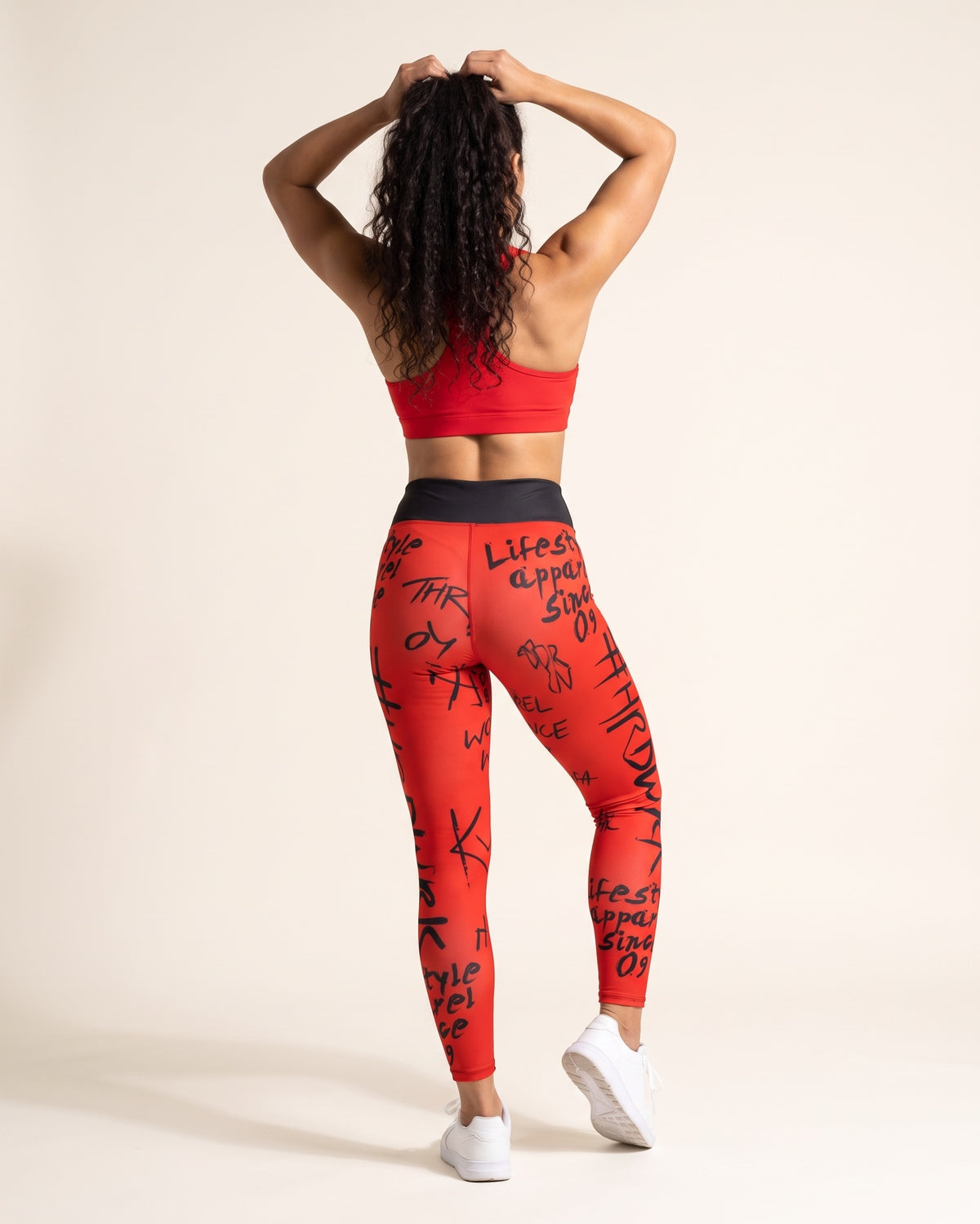 Slogan Cropped Leggings - Red - Back