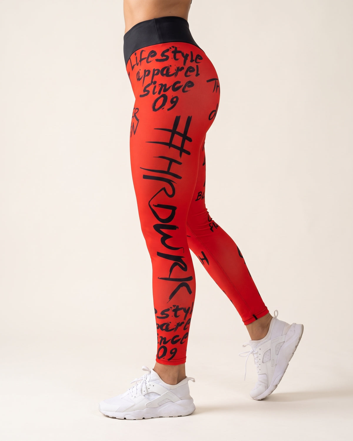 Slogan Cropped Leggings - Red - Side Profile