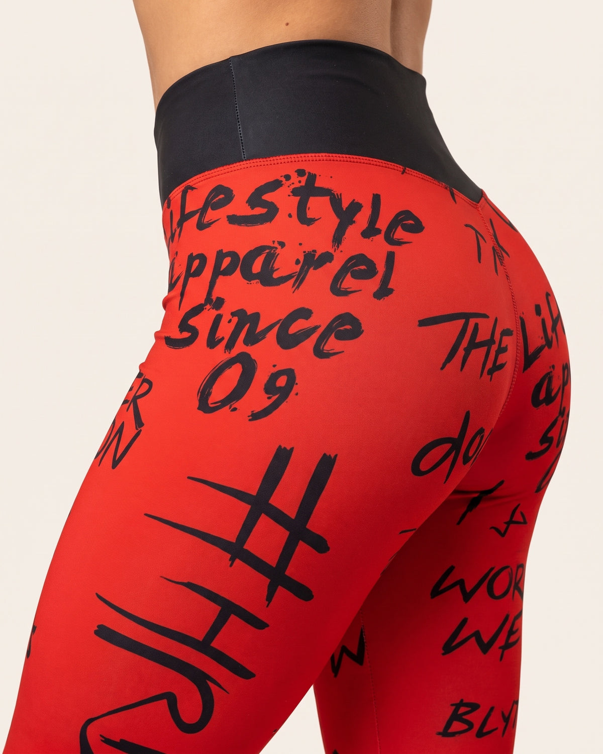 Slogan Cropped Leggings - Red - Glute Close-Up