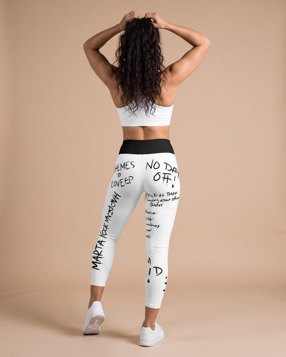 Slogan Cropped Leggings - White - Back