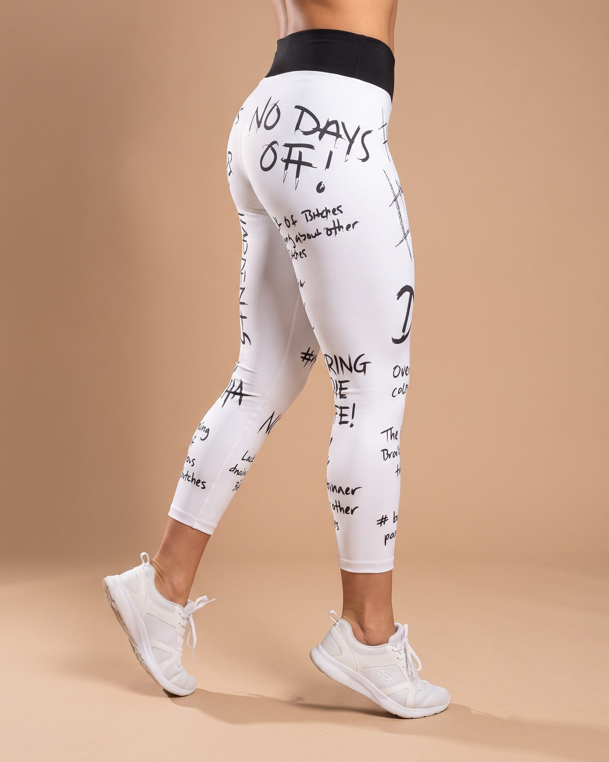 Slogan Cropped Leggings - White - Side Profile