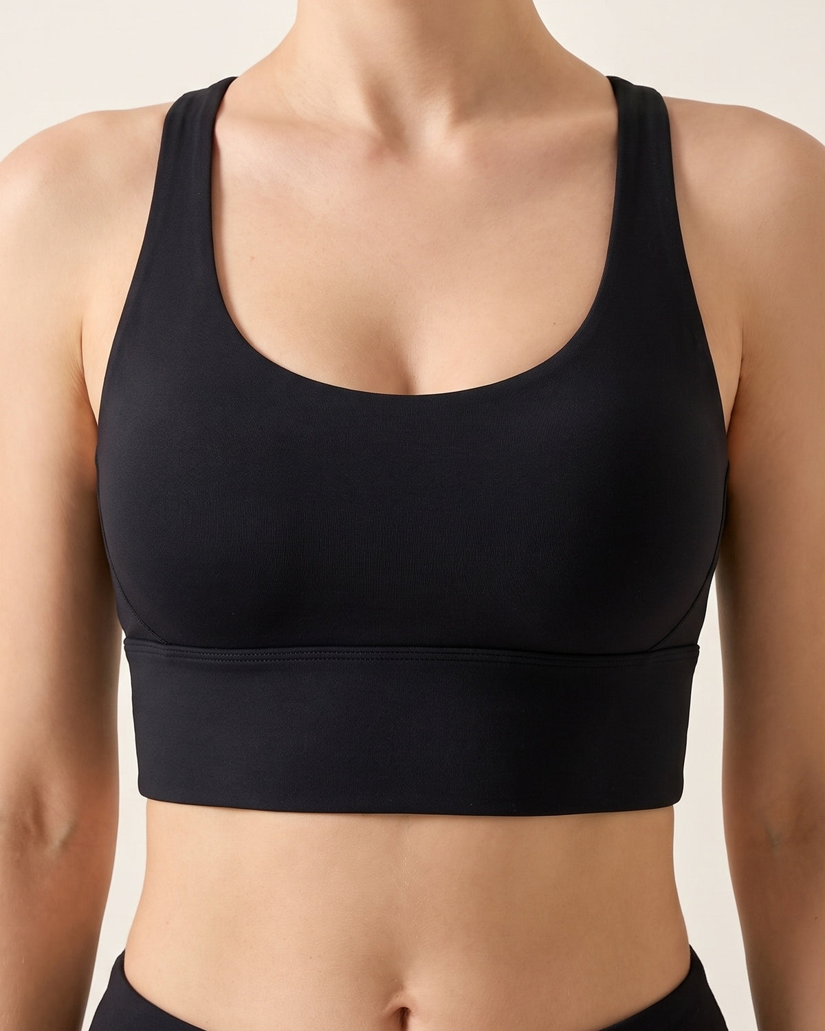 Strappy Sports Bra - Black - Front Torso