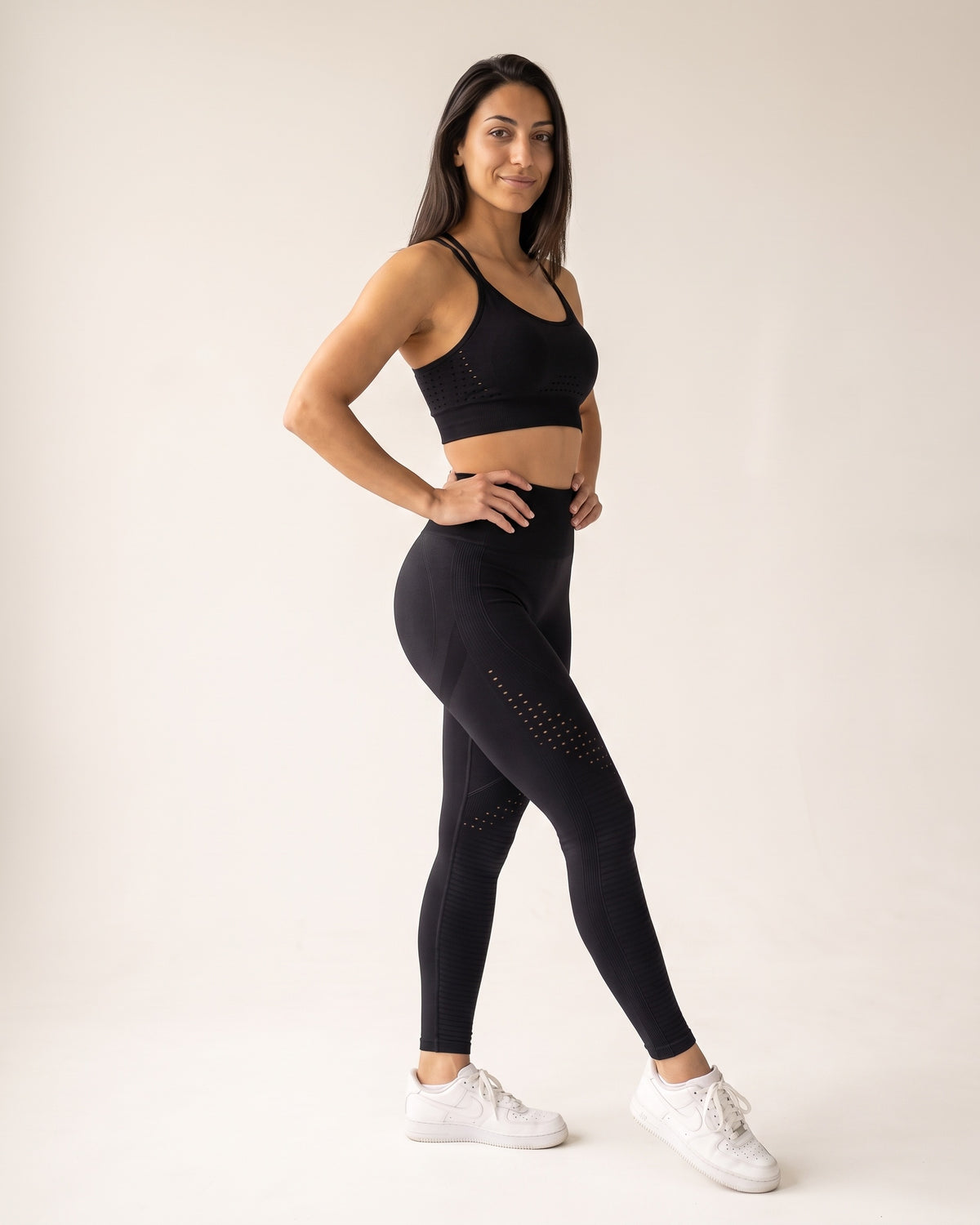 Strappy Yoga Set - Black - Three-Quarter Front
